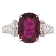 3.93 Carat Oval Cushion Cut Rubelite Tourmaline & Diamond Ring