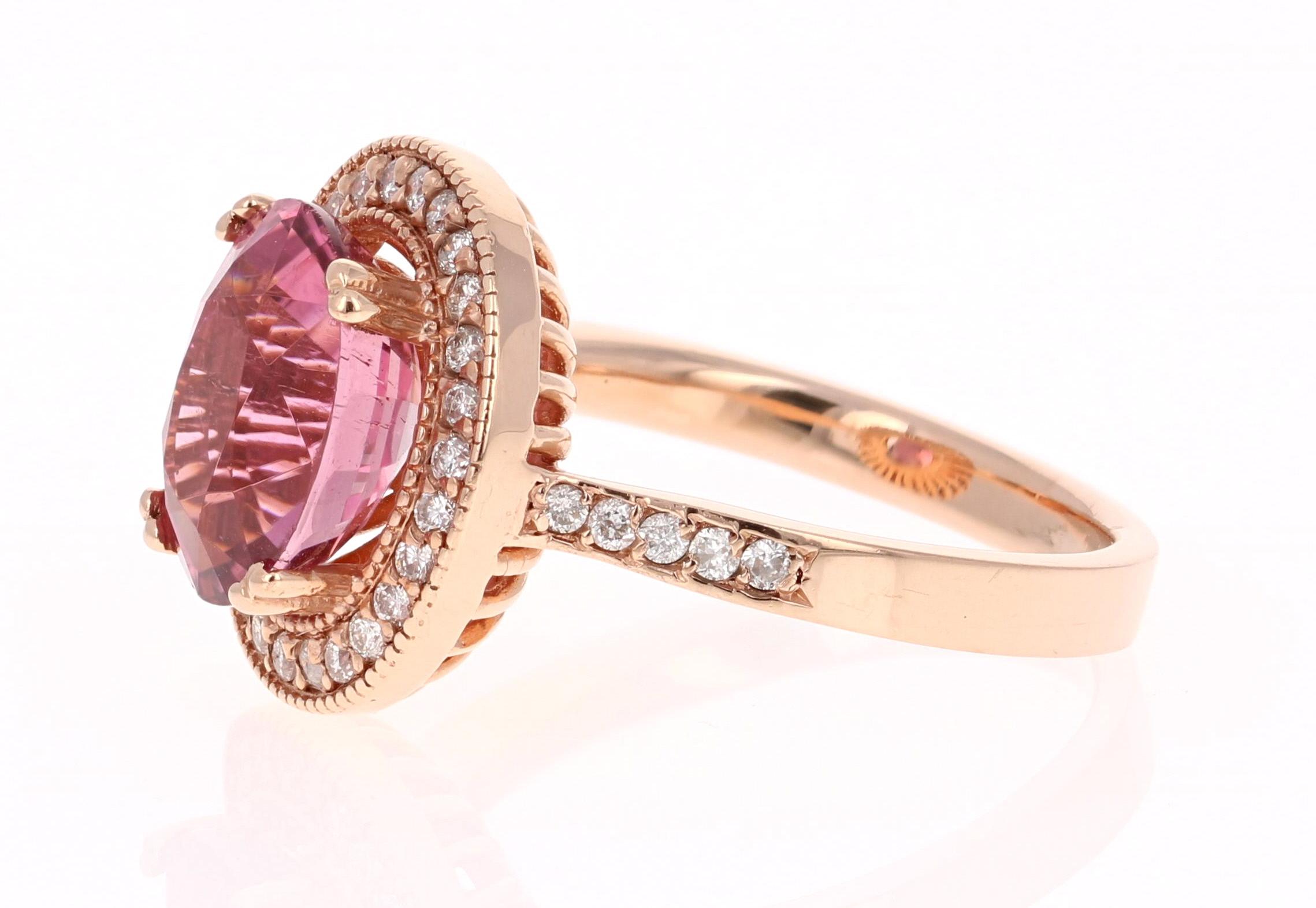 3,93 Karat Rosa Turmalin Diamant 14 Karat Roségold Ring (Zeitgenössisch) im Angebot