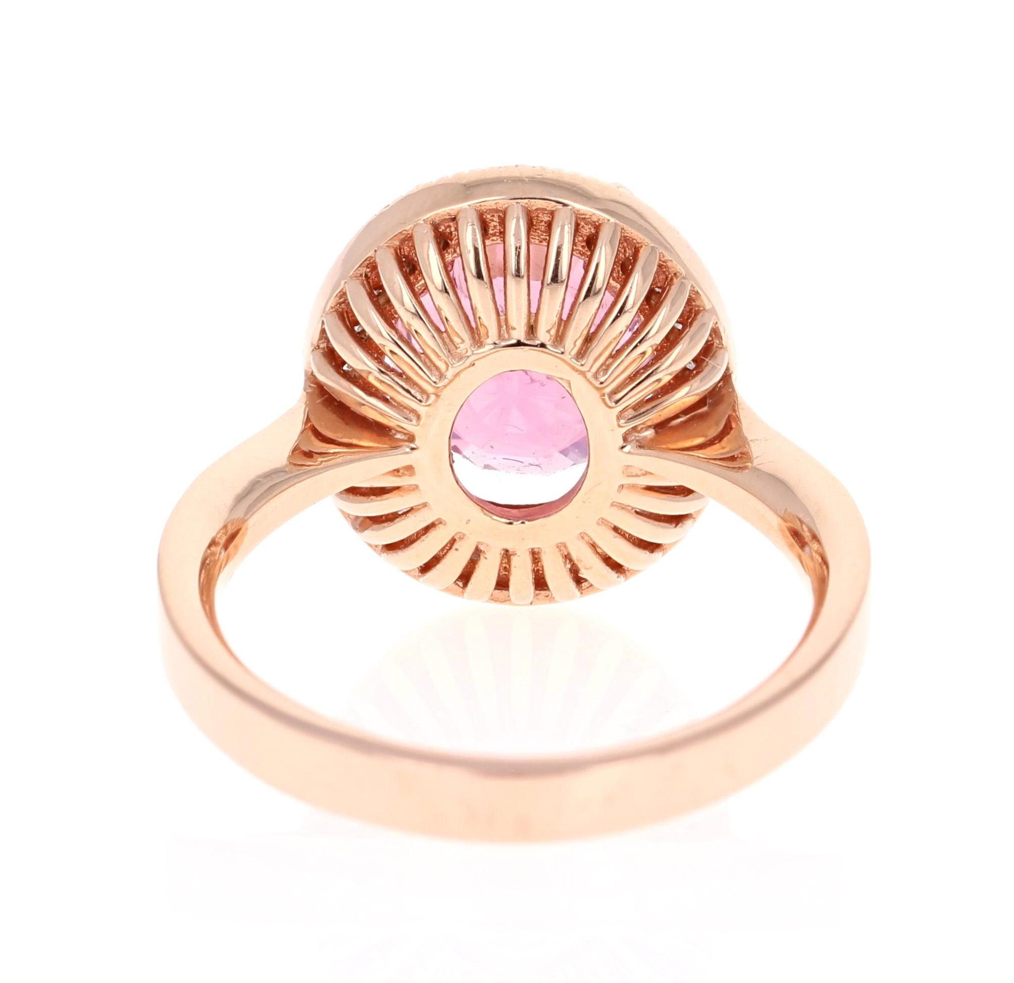 Contemporary 3.93 Carat Pink Tourmaline Diamond 14 Karat Rose Gold Ring For Sale