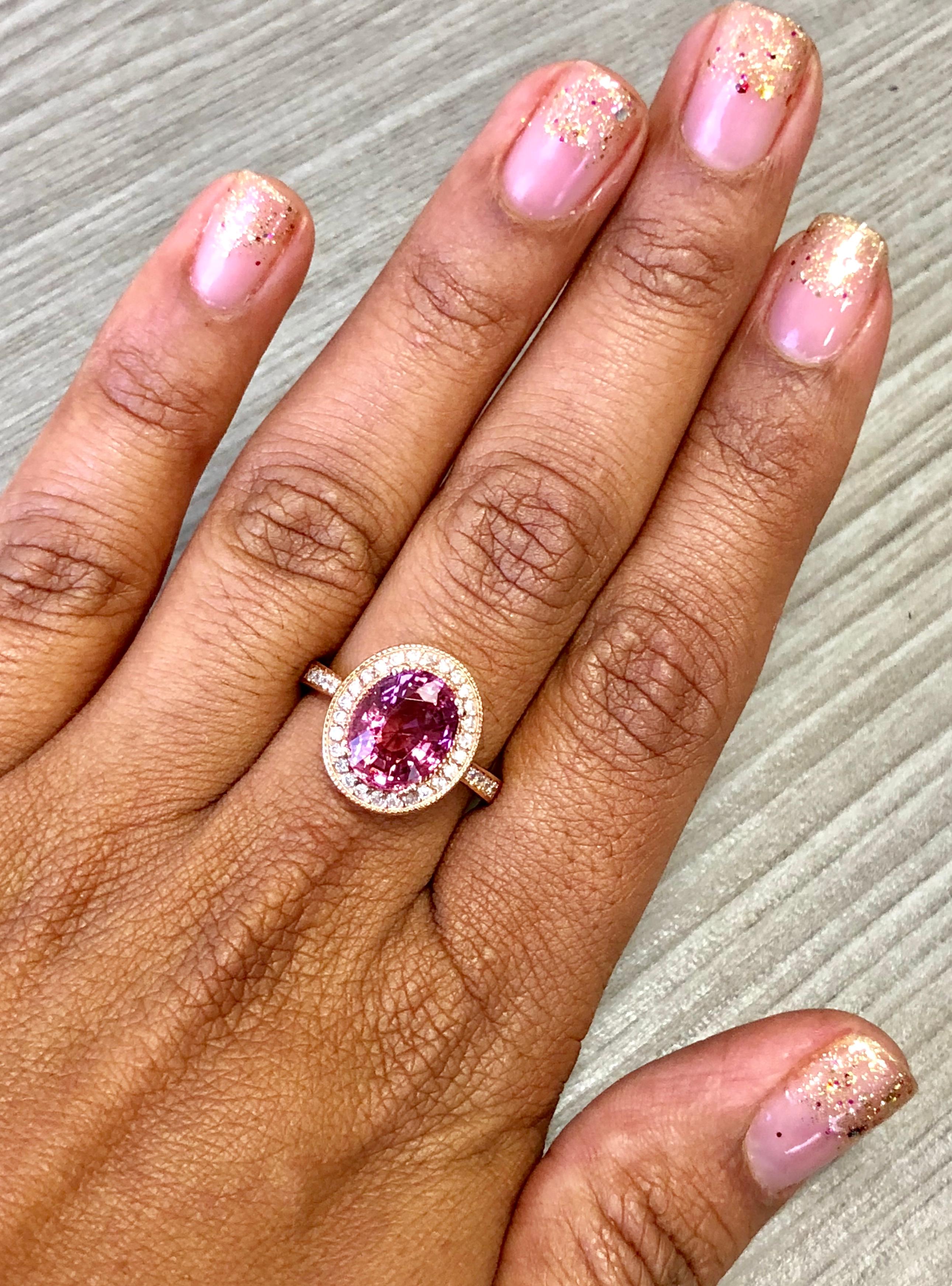 3.93 Carat Pink Tourmaline Diamond 14 Karat Rose Gold Ring In New Condition For Sale In Los Angeles, CA
