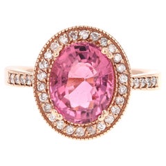 3.93 Carat Pink Tourmaline Diamond 14 Karat Rose Gold Ring