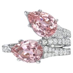 3.93 Carat Pink Tourmaline Pear Toi et Moi Ring Platinum with 1.00 Carat Diamond