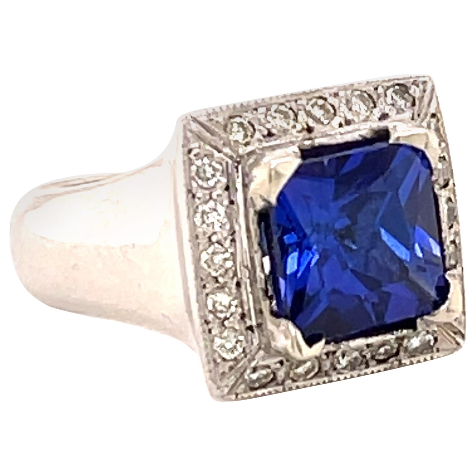 3.93 Carat Tanzanite and Diamond Gold Ring For Sale