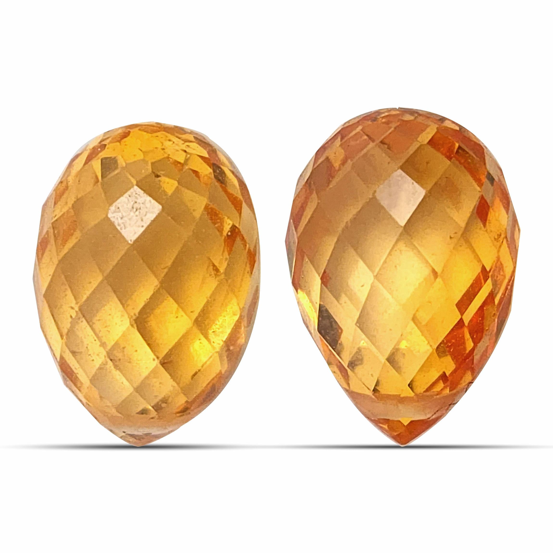 Mined in Srilanka, these orange briolette drops will make the perfect addition to a pair of earrings. Paired with diamonds their elongated shapes that have been matched in color and shape and size making them a beautiful choice.

Identification: