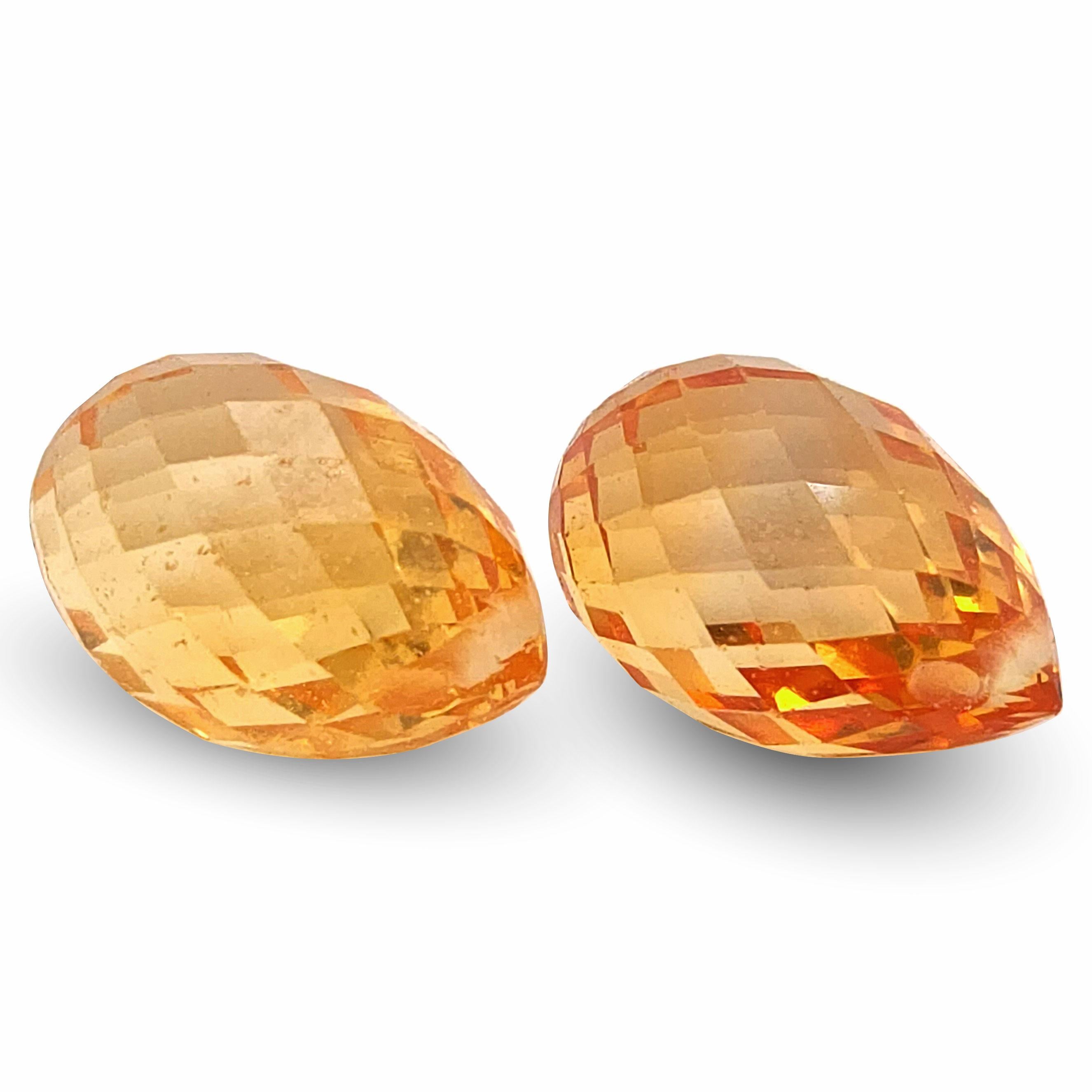 Mixed Cut Natural 3.93 Carats Heated Orange Sapphire Pair  For Sale