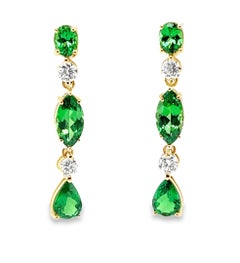 3.93 Carats Tsavorite Garnet & Diamond Dangle Earrings in 18k Yellow Gold
