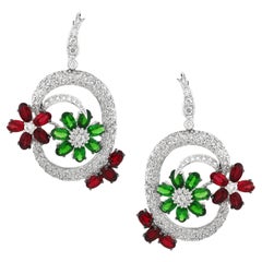 3.93 cts of Ruby and 3.45 cts of Tsavorite Drop Earrings