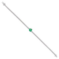 3.93 TCW Zambian Emerald Diamond Chain Bracelet 14K White Gold