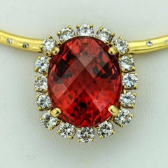39.34 Carat 18 Karat Yellow Gold Rubellite Tourmaline Diamond Pendant Necklace