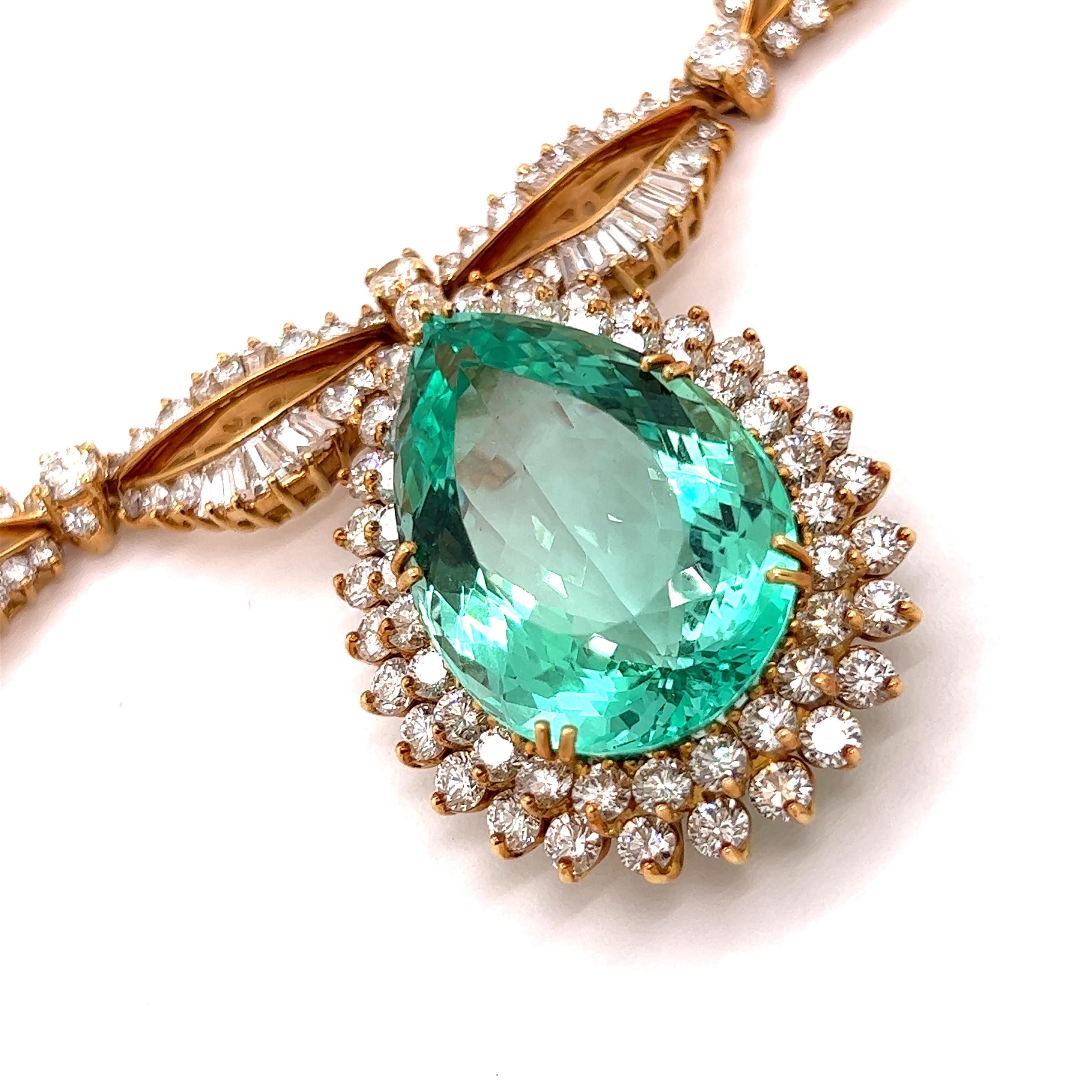 Pear Cut 39.35 Carat Emerald Diamond Necklace AGL Certified