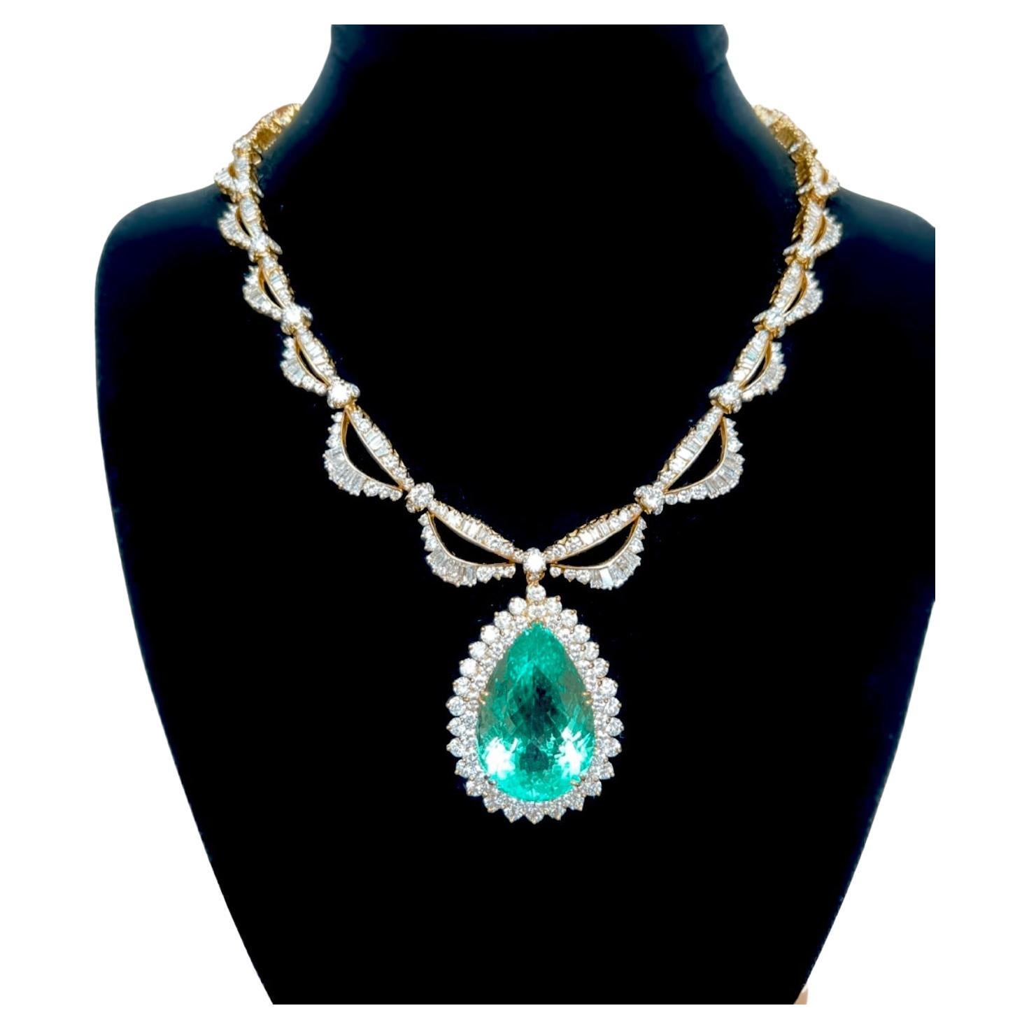 39.35 Carat Emerald Diamond Necklace AGL Certified