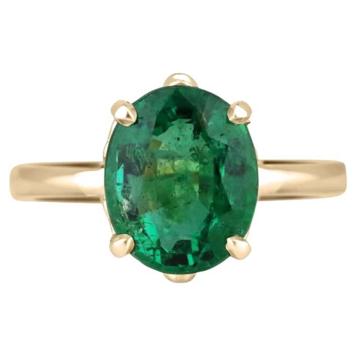 3,93 ct Anillo solitario con esmeralda ovalada verde oscuro de 14 quilates Detalle de cuatro garras 585
