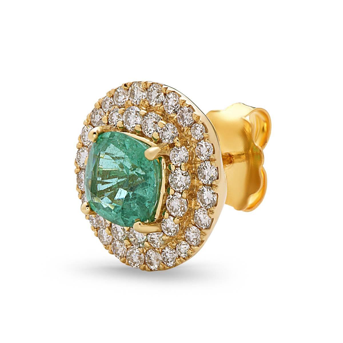 Art Deco 3.93ct Emerald Stud Earrings With Diamonds Made In 18k Gold For Sale