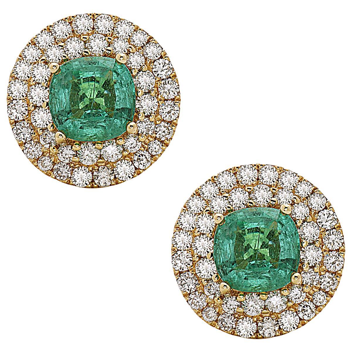 3.93ct Emerald Stud Earrings With Diamonds Made In 18k Gold For Sale