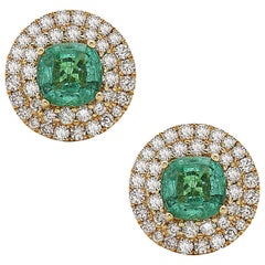 3.93ct Emerald Stud Earrings With Diamonds Made In 18k Gold