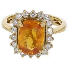 3.93ct Natural Ceylon Orange Sapphire 18K Yellow Gold Ring