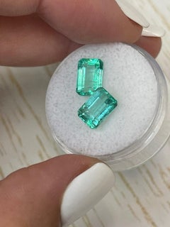3.93tcw Matching Emerald Cut Colombian Pair 9x6 Genuine Loose Emeralds