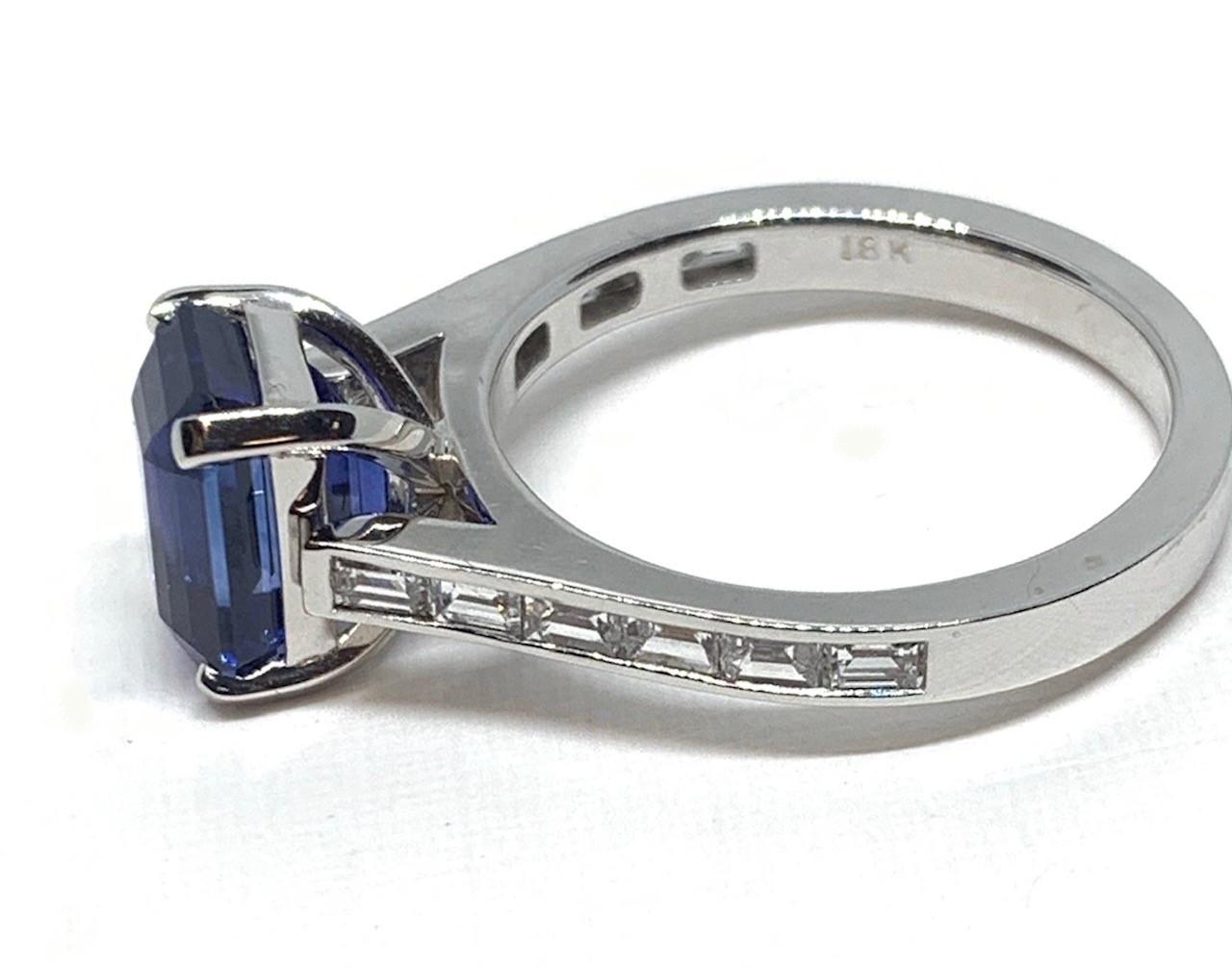 3.94 ct. Blue Sapphire & Channel Set Diamond 18k White Gold Engagement Band Ring 2