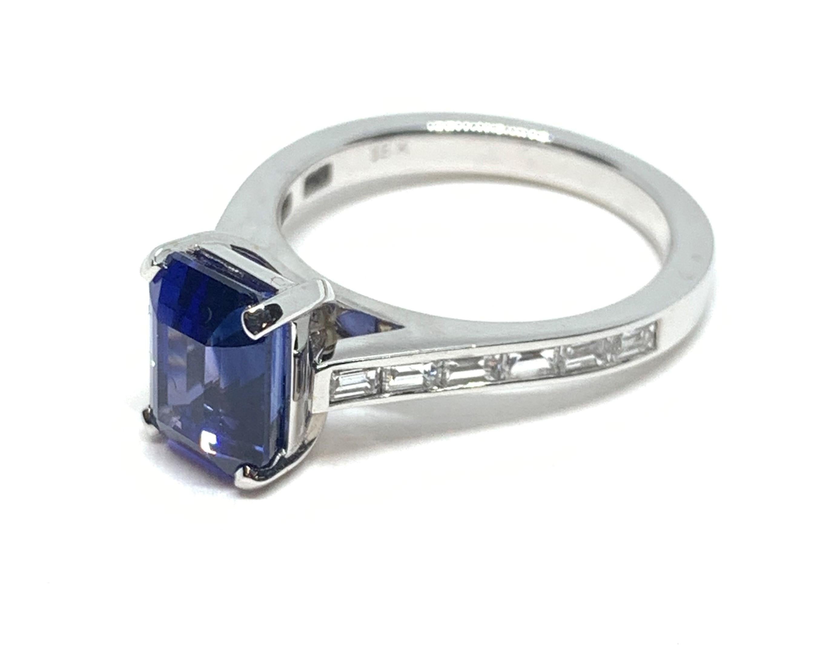 3.94 ct. Blue Sapphire & Channel Set Diamond 18k White Gold Engagement Band Ring 3