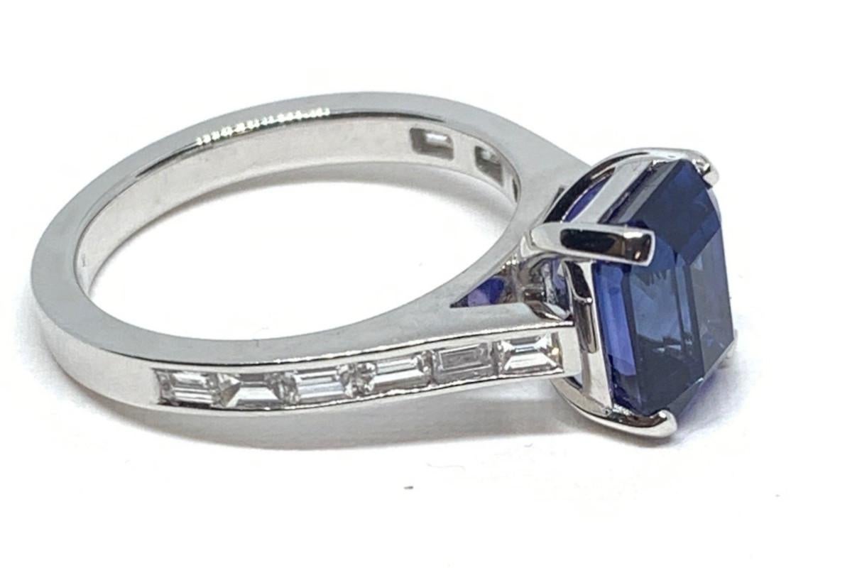 3.94 ct. Blue Sapphire & Channel Set Diamond 18k White Gold Engagement Band Ring 4