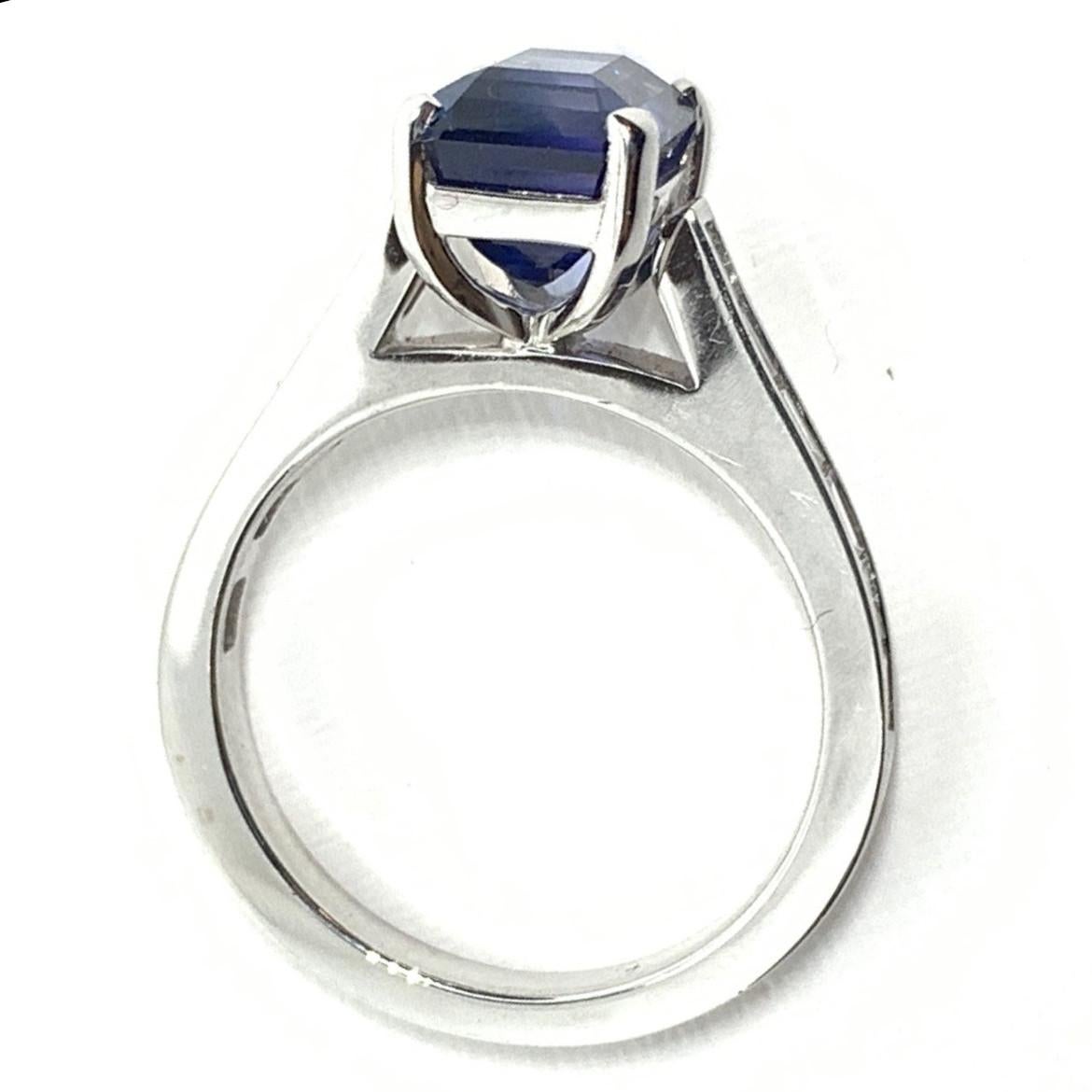 3.94 ct. Blue Sapphire & Channel Set Diamond 18k White Gold Engagement Band Ring 5