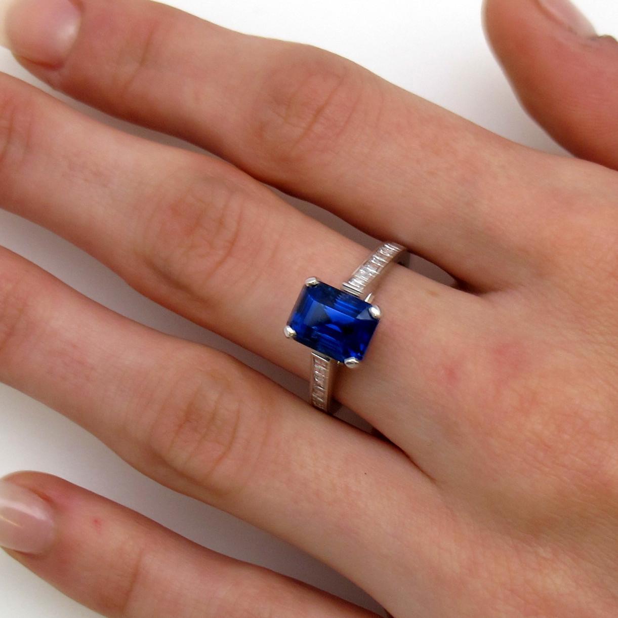 Artisan 3.94 ct. Blue Sapphire & Channel Set Diamond 18k White Gold Engagement Band Ring