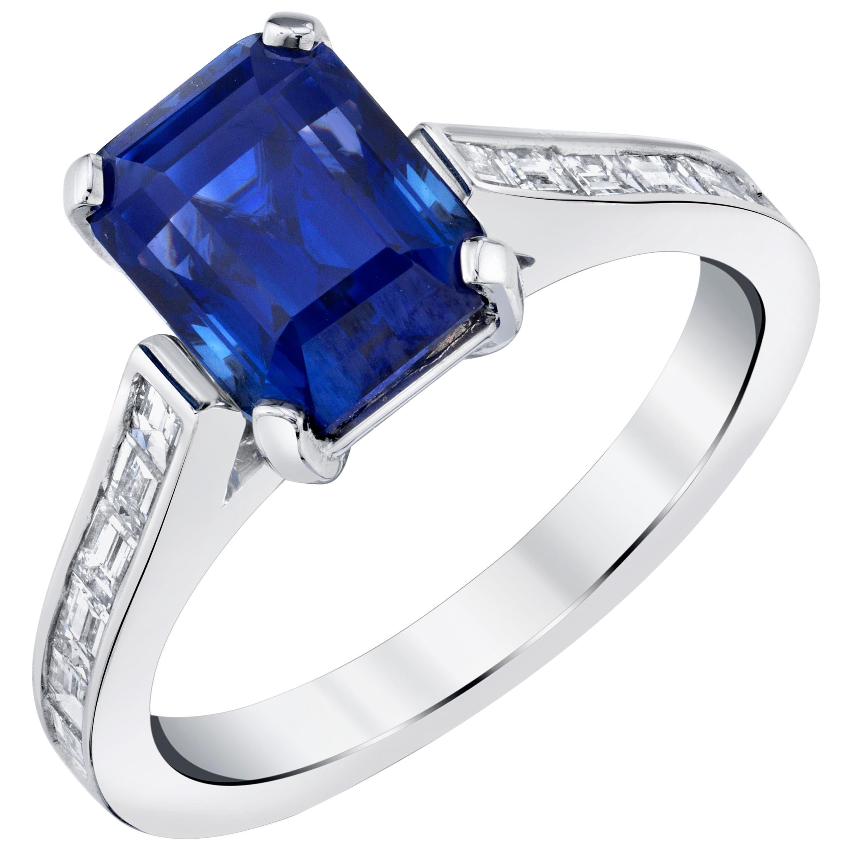 3.94 ct. Blue Sapphire & Channel Set Diamond 18k White Gold Engagement Band Ring