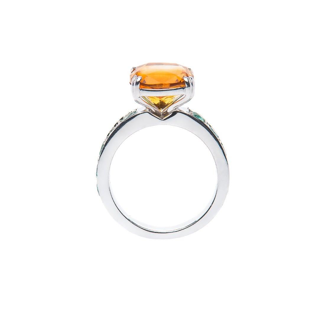 For Sale:  3.94 Carat Citrine Cushion Mint Green Tourmaline Cocktail Ring Natalie Barney 4