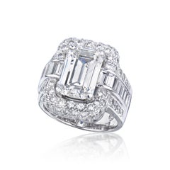 3.94 Carat Emerald-cut Statement 14K White Gold Modern Nobility Diamond Ring