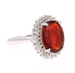 3.94 Carat Fire Opal Diamond 14 Karat White Gold Ring
