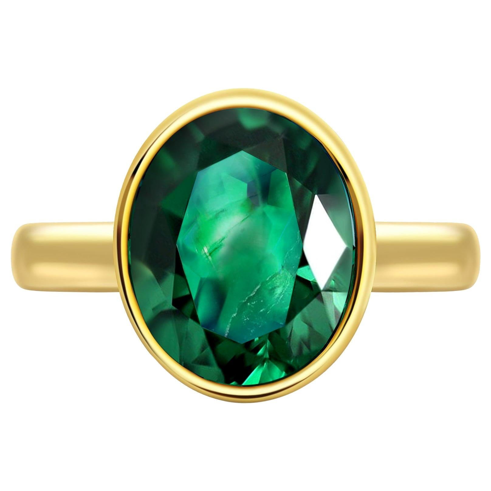3.94 Carat Intense Green Zambian Emerald 18 Karat Yellow Gold Ring