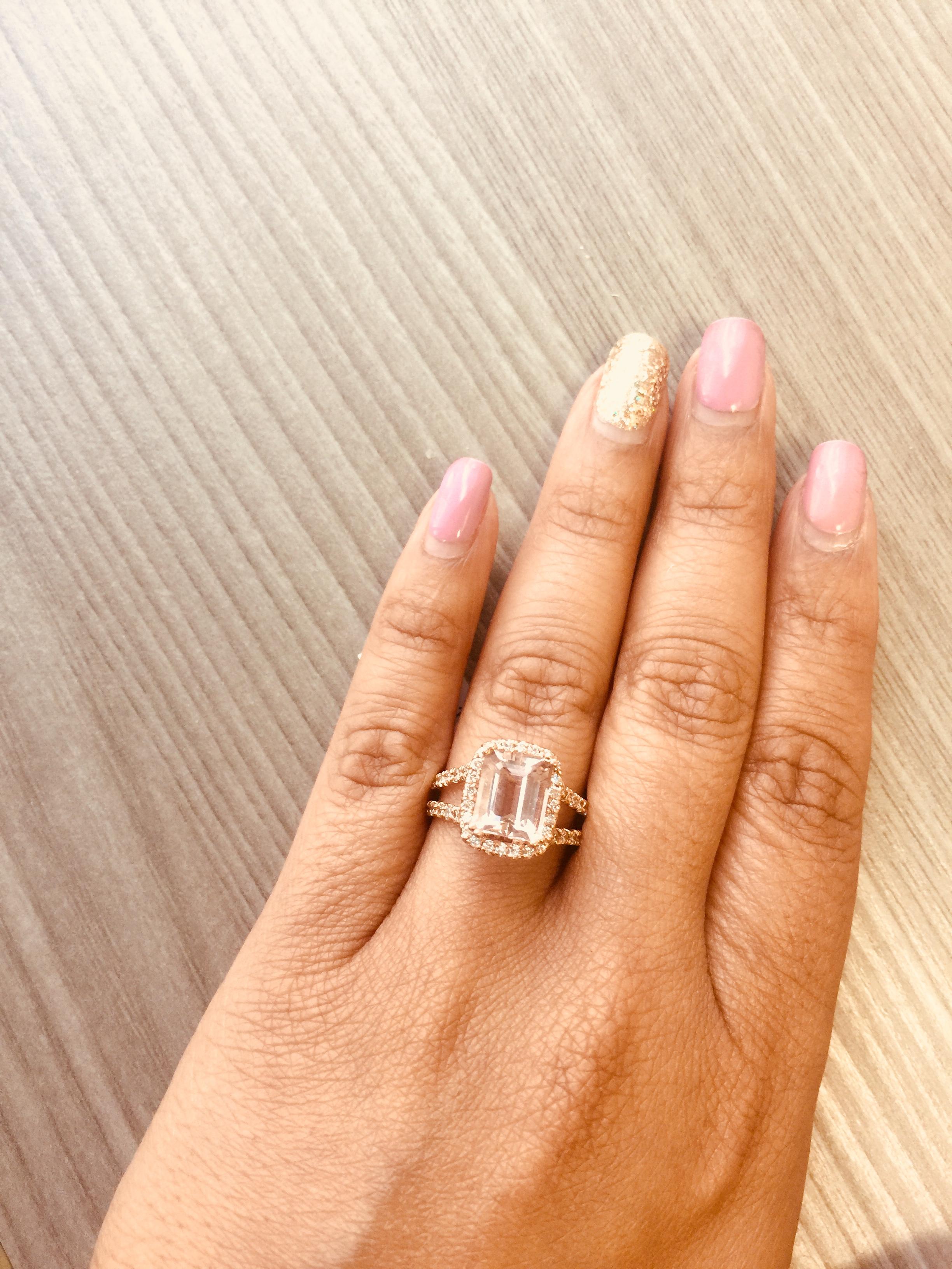 3,94 Karat Morganit Diamant 14 Karat Roségold Verlobungsring Damen