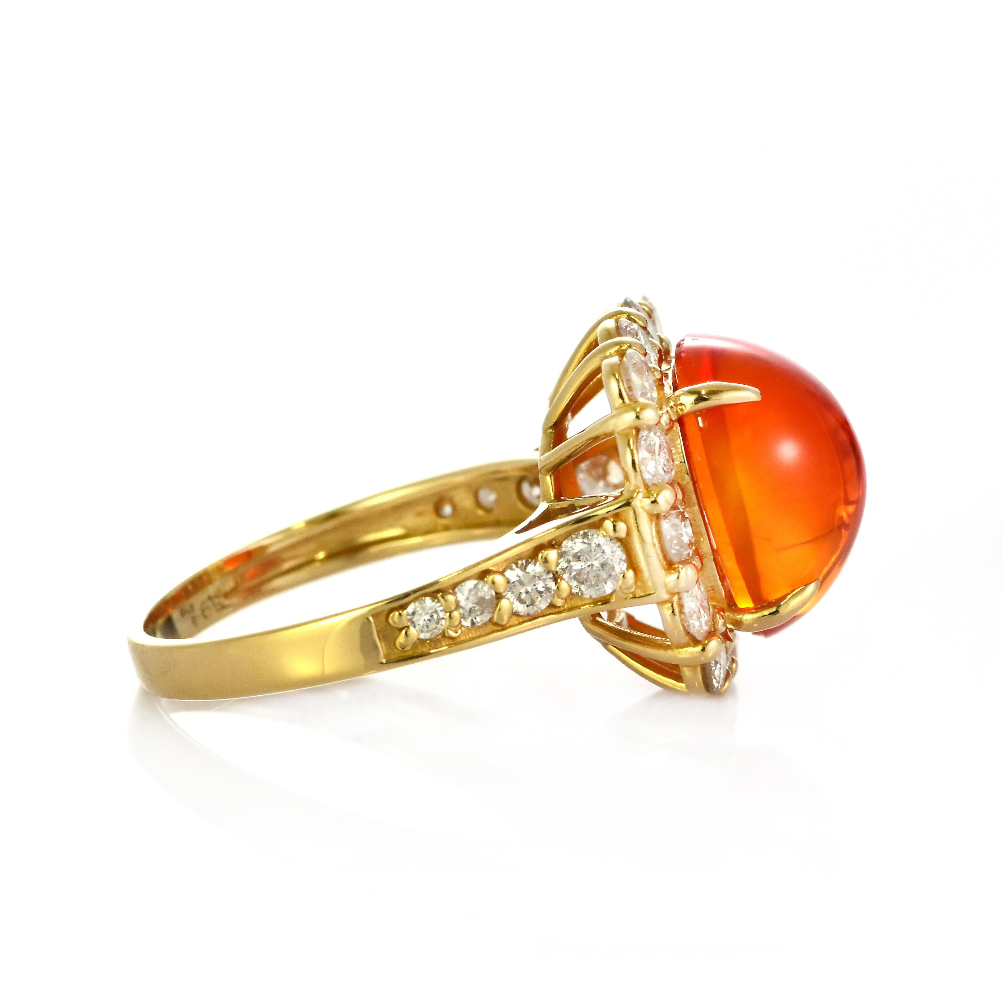 3.94 Carat Natural Caribbean Fire Opal and Diamond Ring Made in 18K Gold For Sale 4