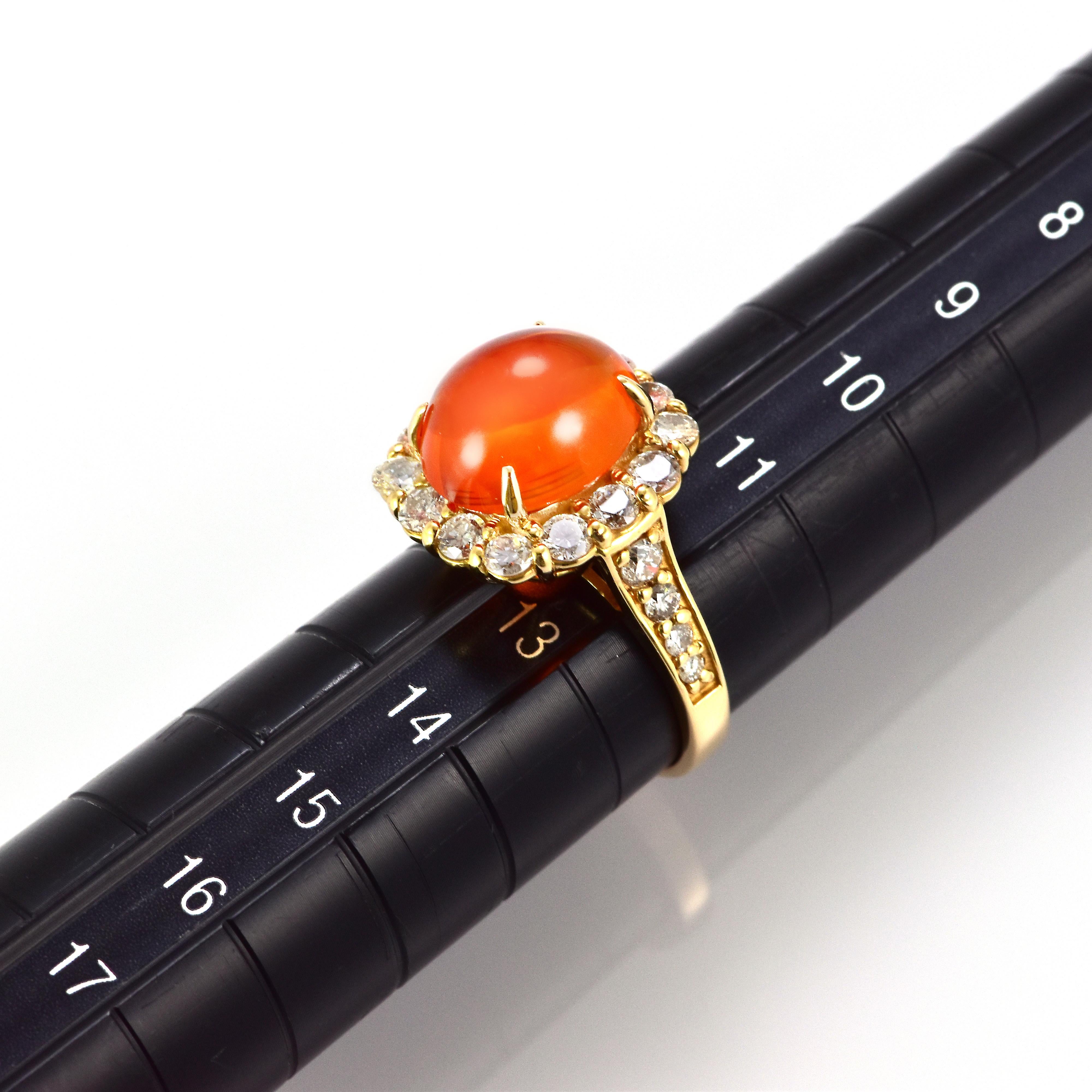 3.94 Carat Natural Caribbean Fire Opal and Diamond Ring Made in 18K Gold For Sale 2