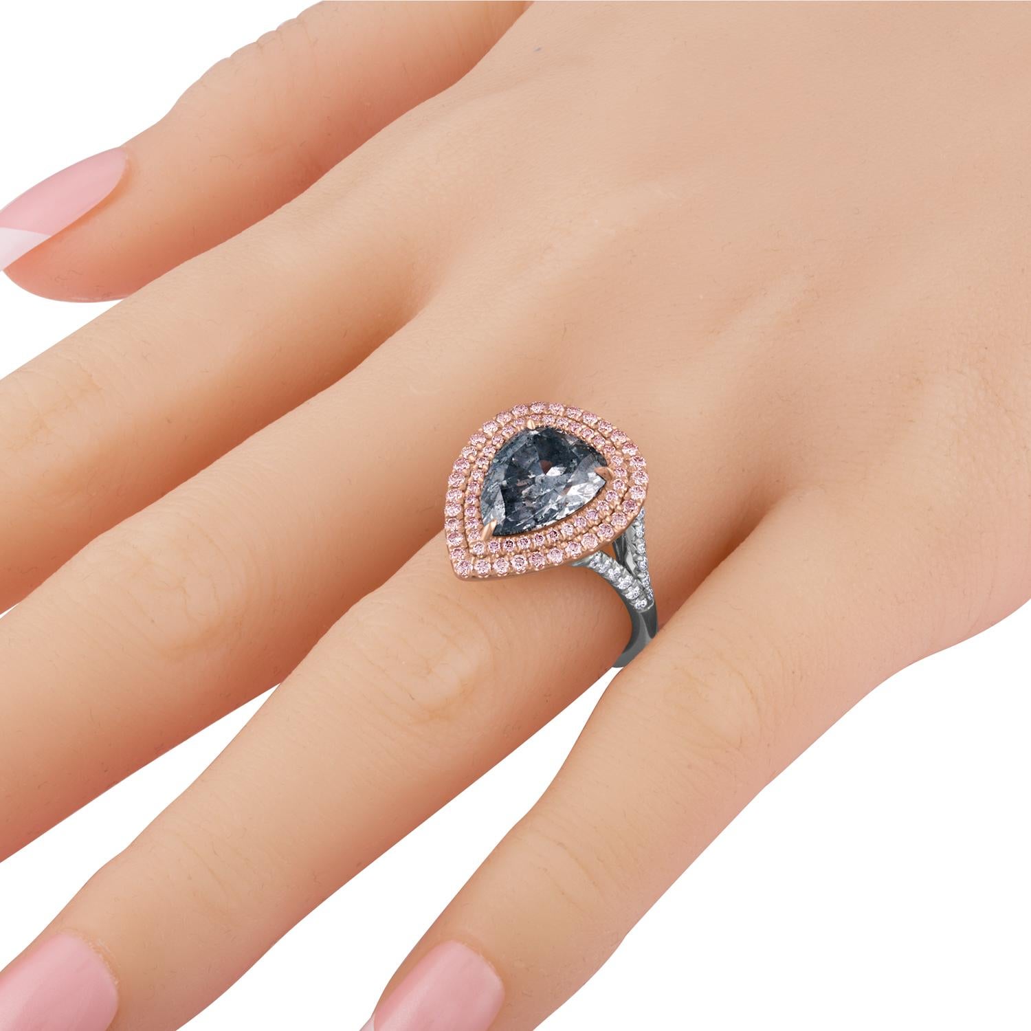 Contemporary 3.94 Carat Pear Shape GIA Certified Fancy Light Gray Blue Platinum Diamond Ring