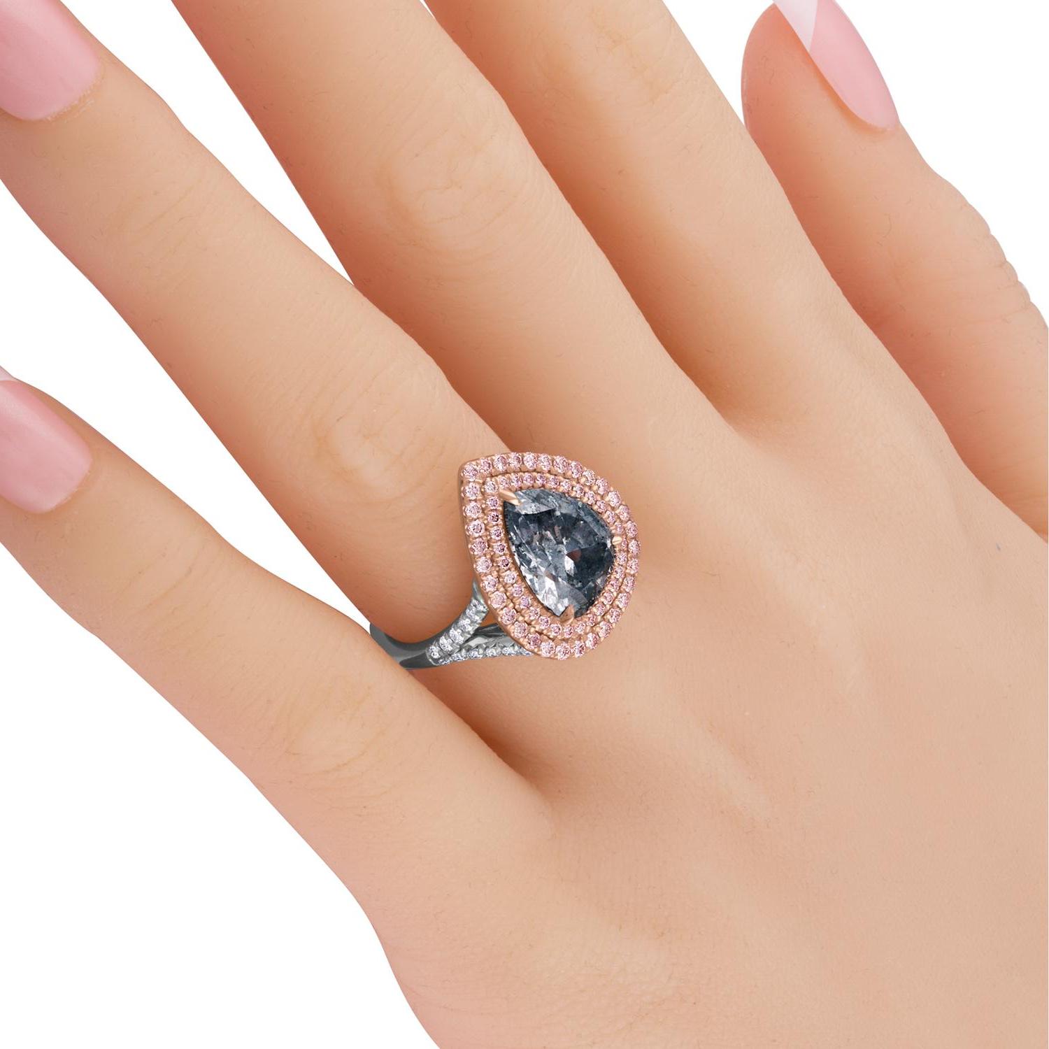 3.94 Carat Pear Shape GIA Certified Fancy Light Gray Blue Platinum Diamond Ring 2
