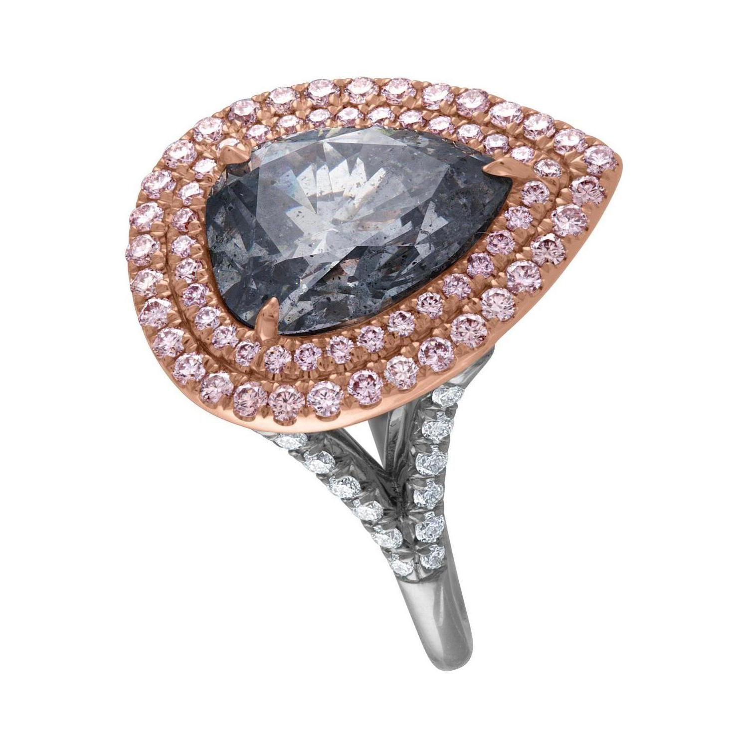 3.94 Carat Pear Shape GIA Certified Fancy Light Gray Blue Platinum Diamond Ring 3