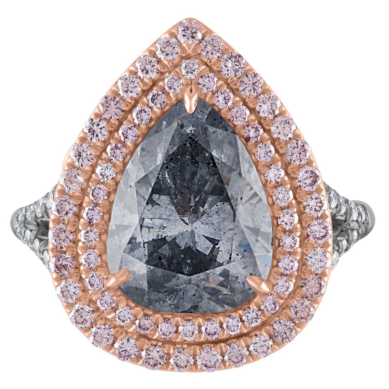 3.94 Carat Pear Shape GIA Certified Fancy Light Gray Blue Platinum Diamond Ring