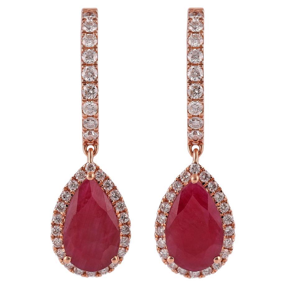 3.94 Carat Ruby & Round Diamonds Drop Earring  For Sale