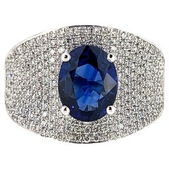 3.94 Carat Sapphire and Diamond Ring Set on 18 Karat White Gold