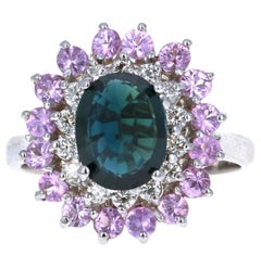 3.94 Carat Sapphire Diamond White Gold Cocktail Ring 3.94 Carat Sapphire Diamond White Gold Cocktail Ring