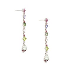 3.94 Carat Sapphire, Tanzanite, Tourmaline, Morganite, Peridot, Diamond Earrings