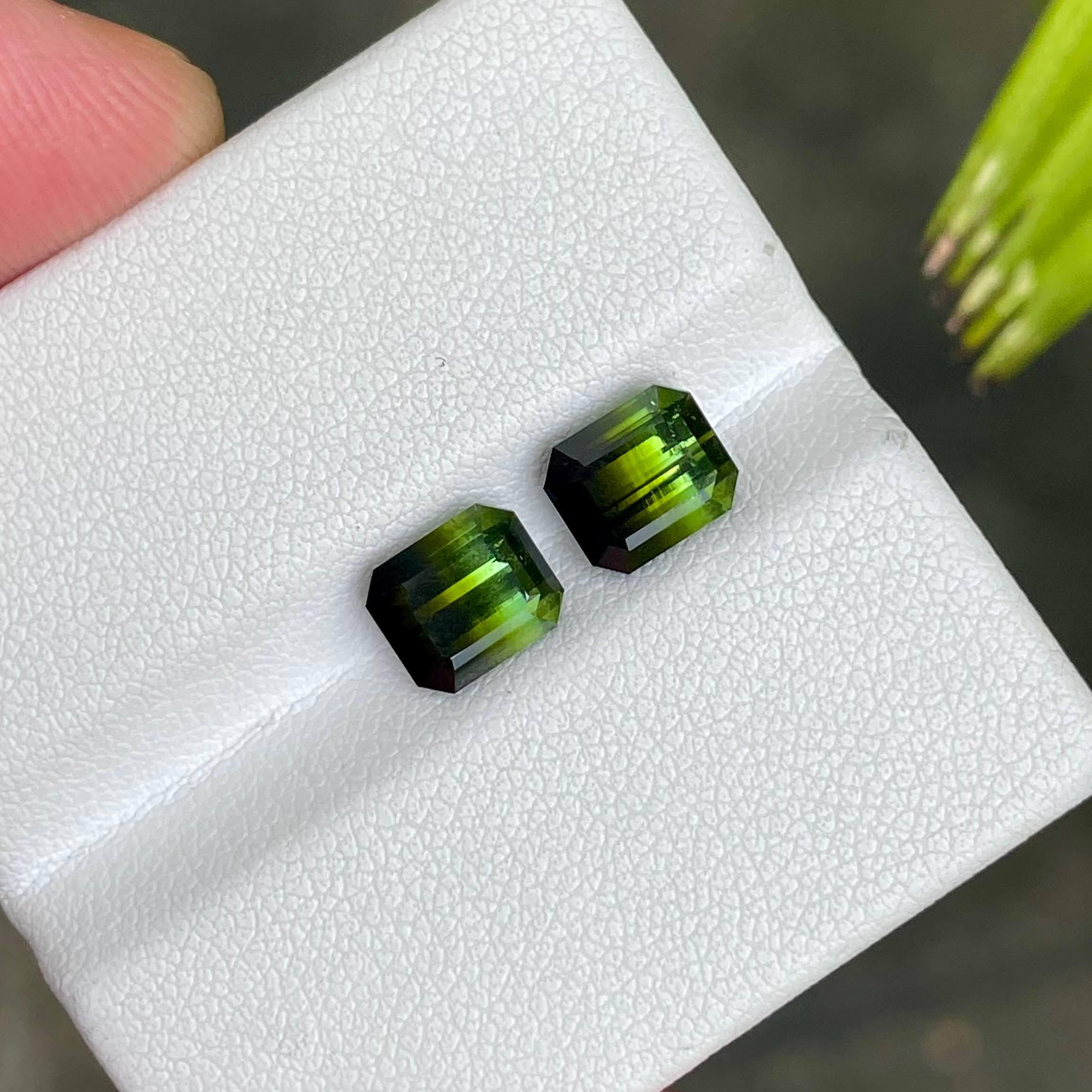 Modern 3.94 Carats Bicolor Tourmaline Pair Stones Emerald Cut Afghan Gemstone For Sale