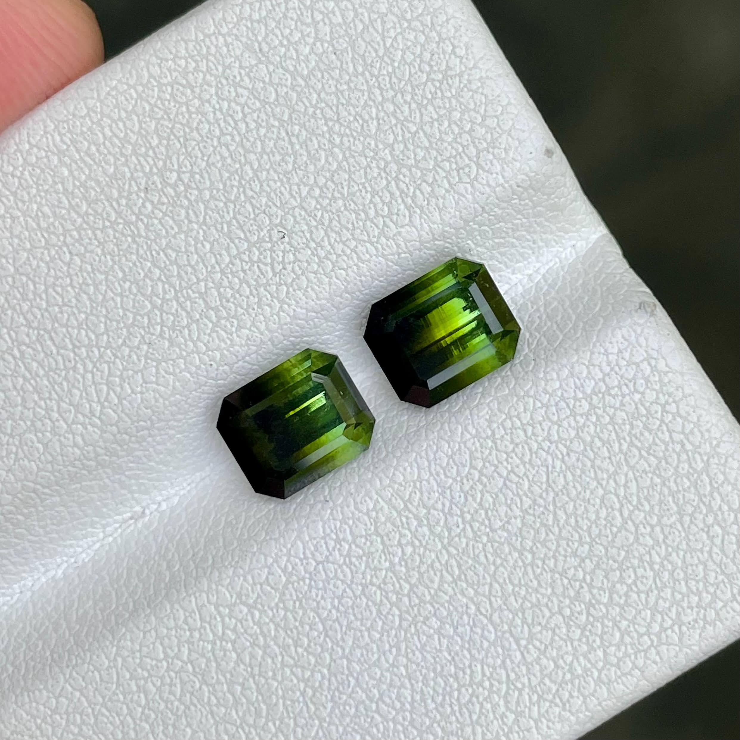 3.94 Carats Bicolor Tourmaline Pair Stones Emerald Cut Afghan Gemstone In New Condition For Sale In Bangkok, TH