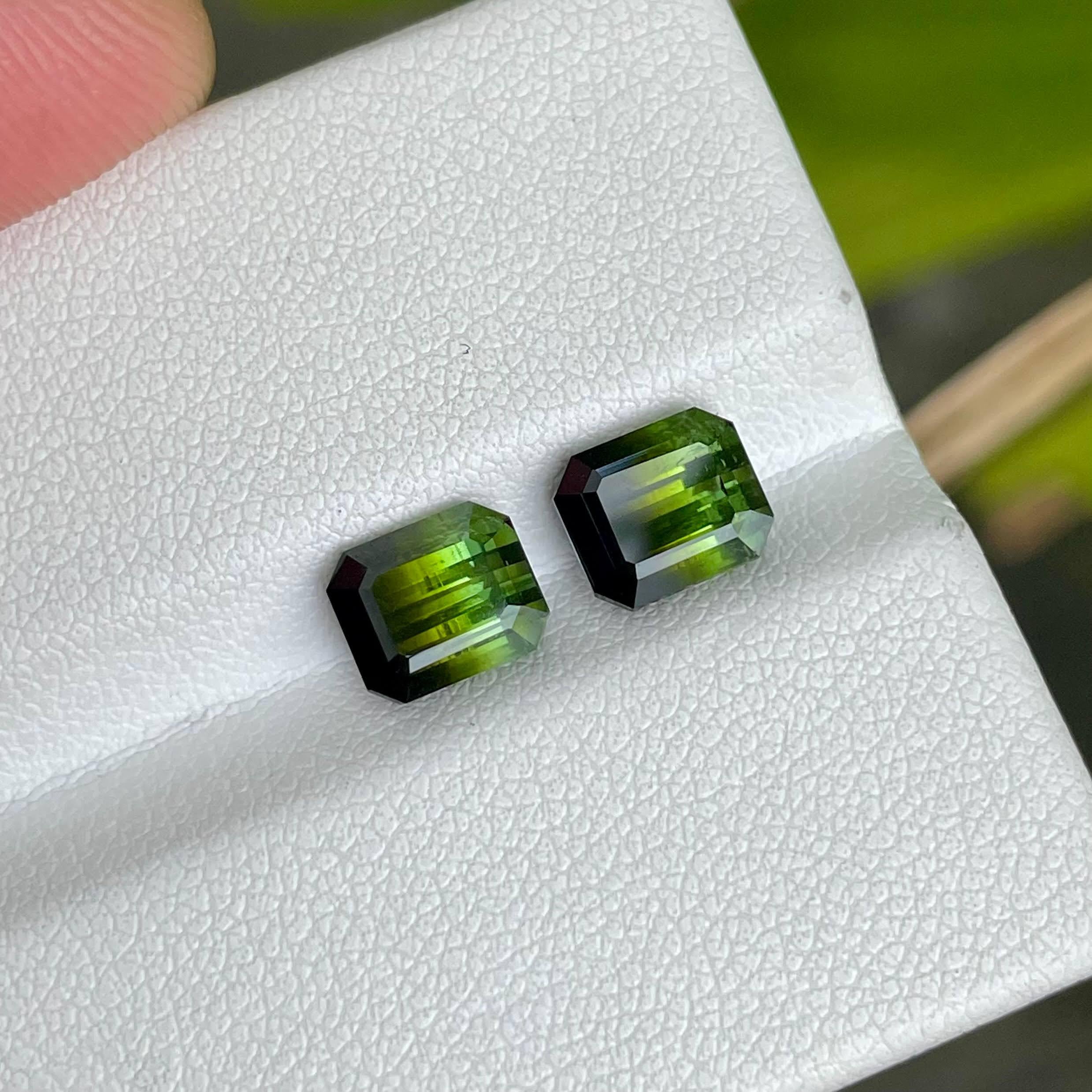 Women's or Men's 3.94 Carats Bicolor Tourmaline Pair Stones Emerald Cut Afghan Gemstone For Sale