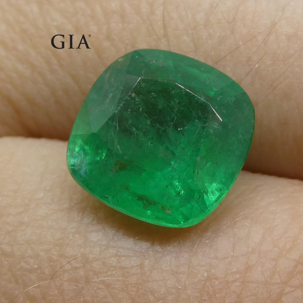 Brilliant Cut 3.94 ct Cushion Emerald GIA Certified For Sale