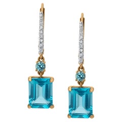 3.94 ct. t.w. Octagon Paraiba Apatite Dangle Earrings with Diamond in 14k Gold