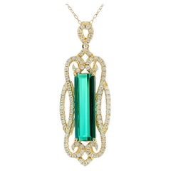 3.94 cts Natural Blue-Green Tourmaline 
0.91 cts Diamonds 14K YG Pendant