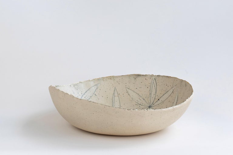 Hand-Carved 394 Hand Crafted Blossoming Stoneware Bowl by Helen Prior For Sale