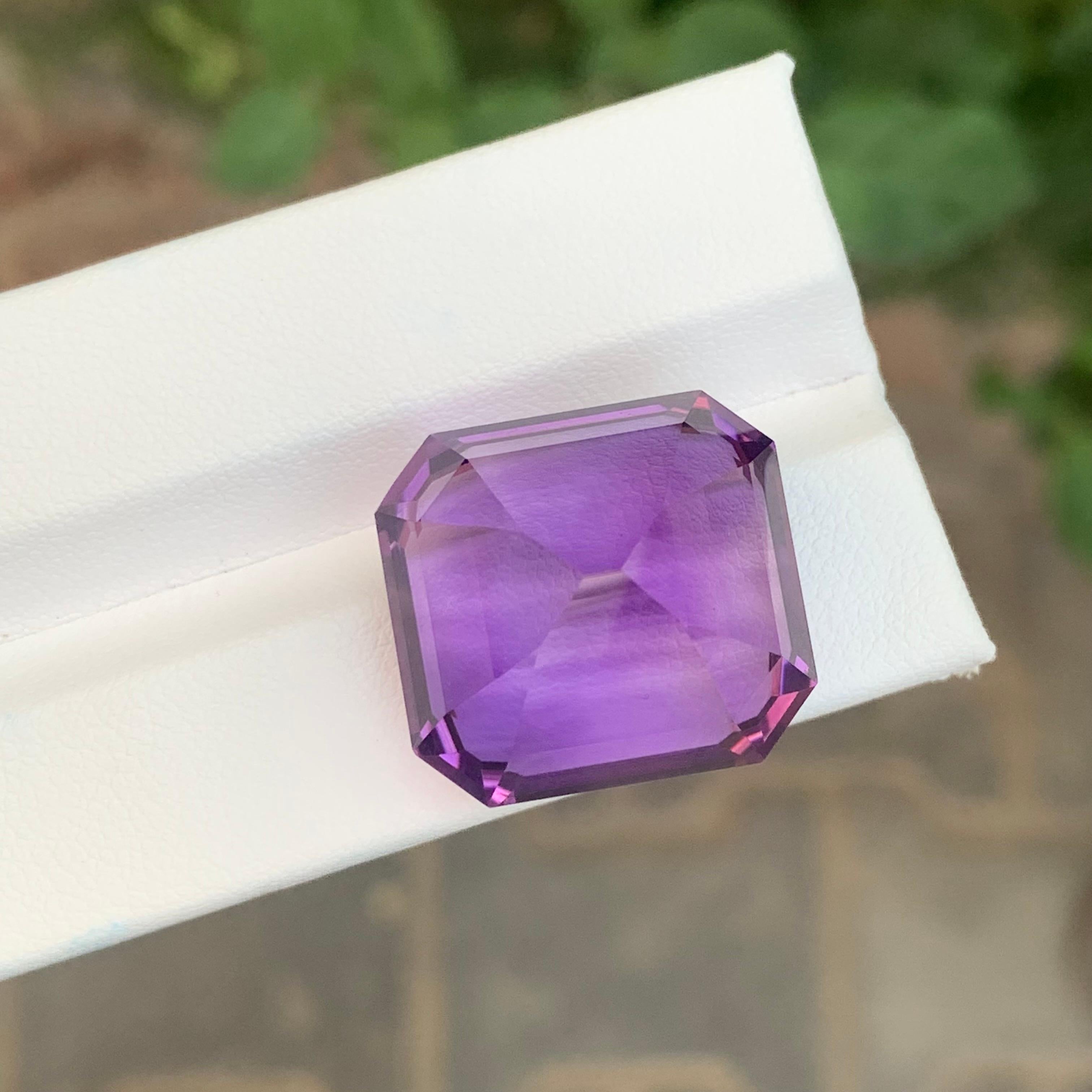 Loose Amethyst 

Weight: 39.45 Carats
Dimension: 21x19x15.8 Mm
Shape: Octagon 
Colour: Purple
Origin: Brazil
Certificate: On Customer Demand
Amethyst is a stunning violet-to-purple variety of quartz, prized for its rich color and spiritual